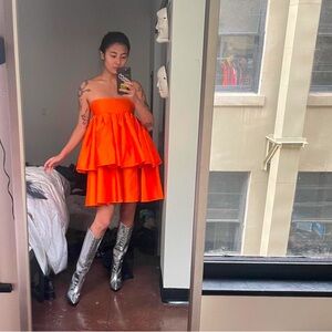 Rotate Birger Christensen Carmina strapless ruffled dress in orange